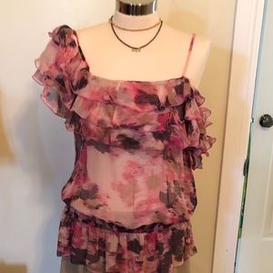 Off the Shoulder Sheer Ruffle Blouse